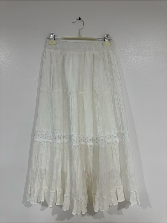 Dresses & Skirts - White Tiered Lace-Trim Maxi Skirt